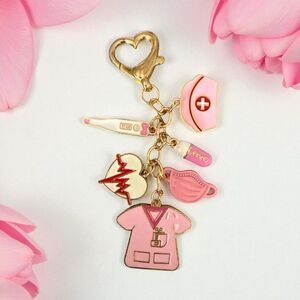 Nurse Purse Charm Key Ring- Pink / Gold